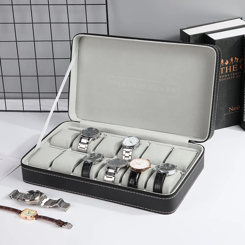 Custodia per orologio con cerniera in pelle PU portatile stile classico 6/10/12 bit Custodia per orologio con cerniera per gioielli Custodia per collezione di orologi