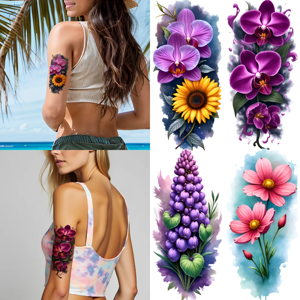 3pcs Temporary Tattoo Floral Tattoos Realistic Temporary Tattoos Nature Designs Flower Patterns For Adult Male Back