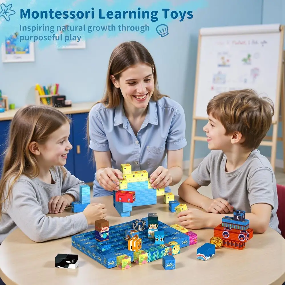 STEM Educational Magnetic Cubes - 154-Piece Montessori Toys for Kids 3-10 Years, Sensory & Creative Building Set