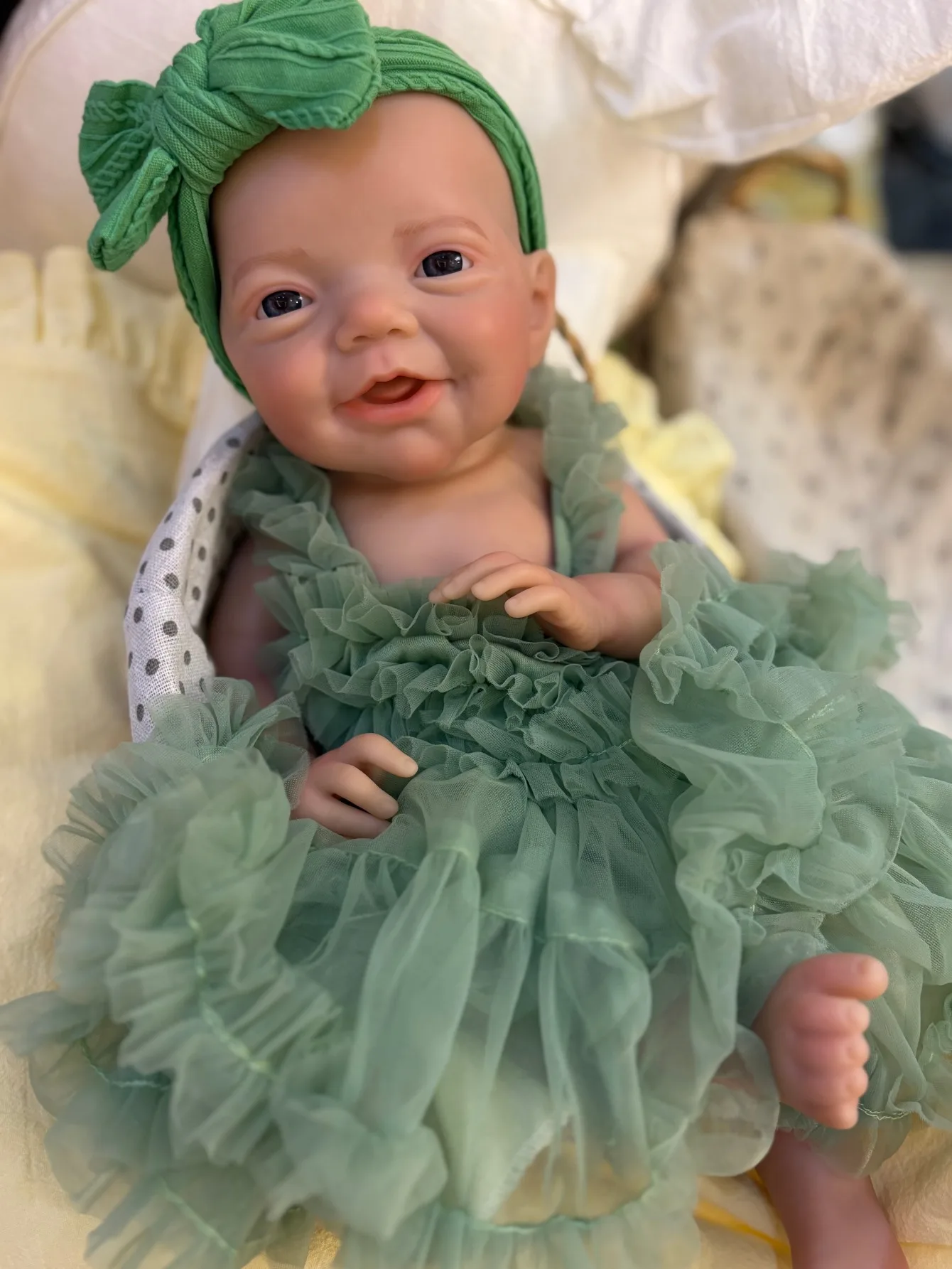 Aizwa1 18-calowa Ręcznie Robiona Miękka Silikonowa Lalka Niemowlę Bebe, Miękka w Dotyku, Skóra Malowana 3D, Lalka Reborn Dziewczynka, Prezent Urodzinowy dla Dzieci