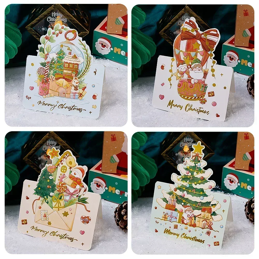 20/10/5/1Pcs Christmas Cards Greeting Invitations Foldable Bronzing Gifts Letter Home Xmas Party Envelope Decoration Accessories