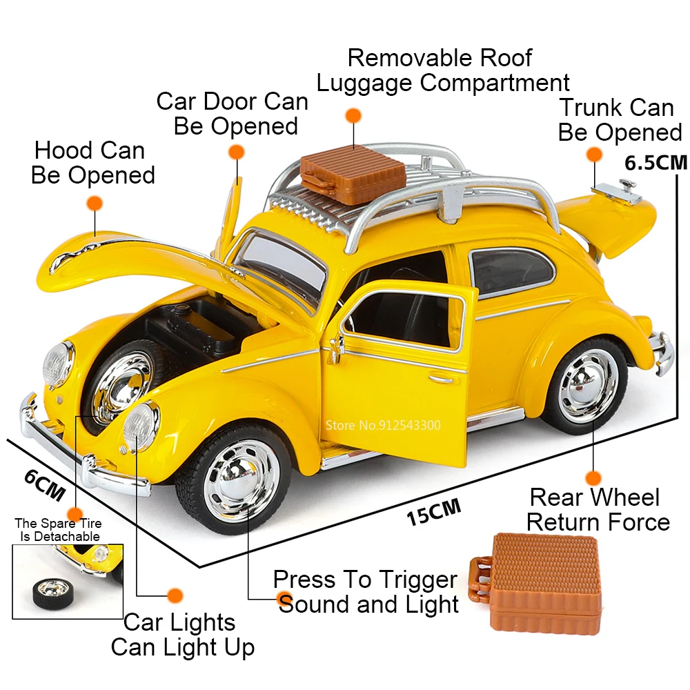 1:32 カブトムシ 1955 車モデルおもちゃ金属ダイキャスト取り外し可能なタイヤサウンドライトプルバックドアオープンモデル子供のプレゼント