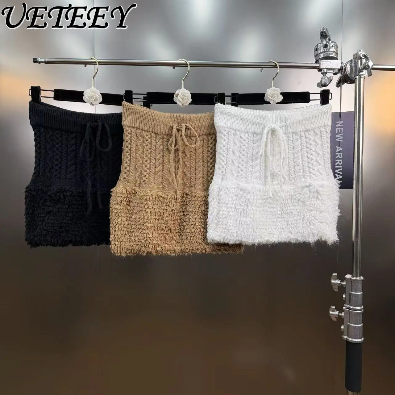 

Осенне-зимняя вязаная облегающая мини-юбка на шнуровке, модные женские универсальные короткие юбки трапециевидной формы с эластичной резинкой на талии