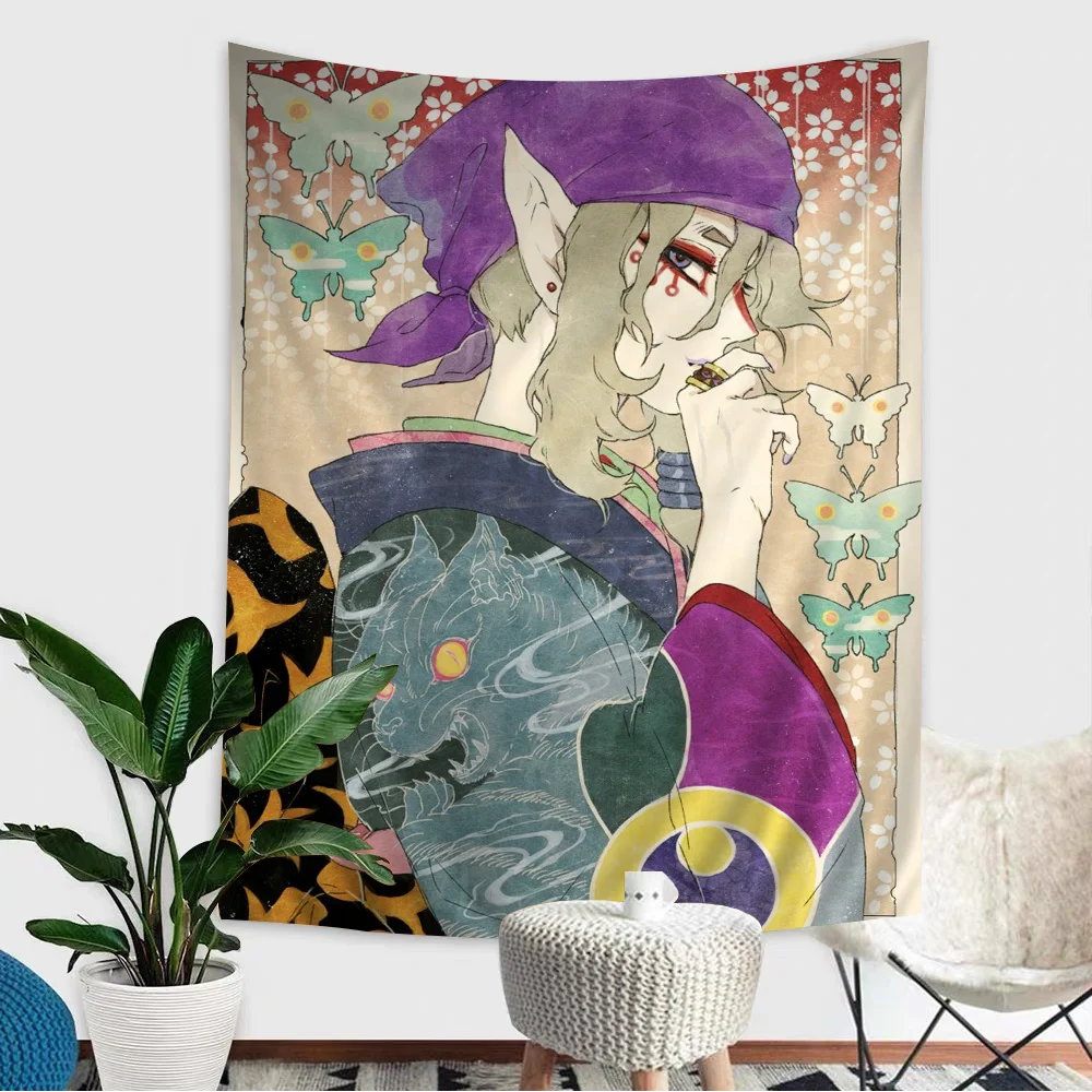 Mononoke Kusuriuri Anime Wandteppich, indischer Buddha, Wanddekoration, Hexerei, böhmische Hippie-Wandbehang