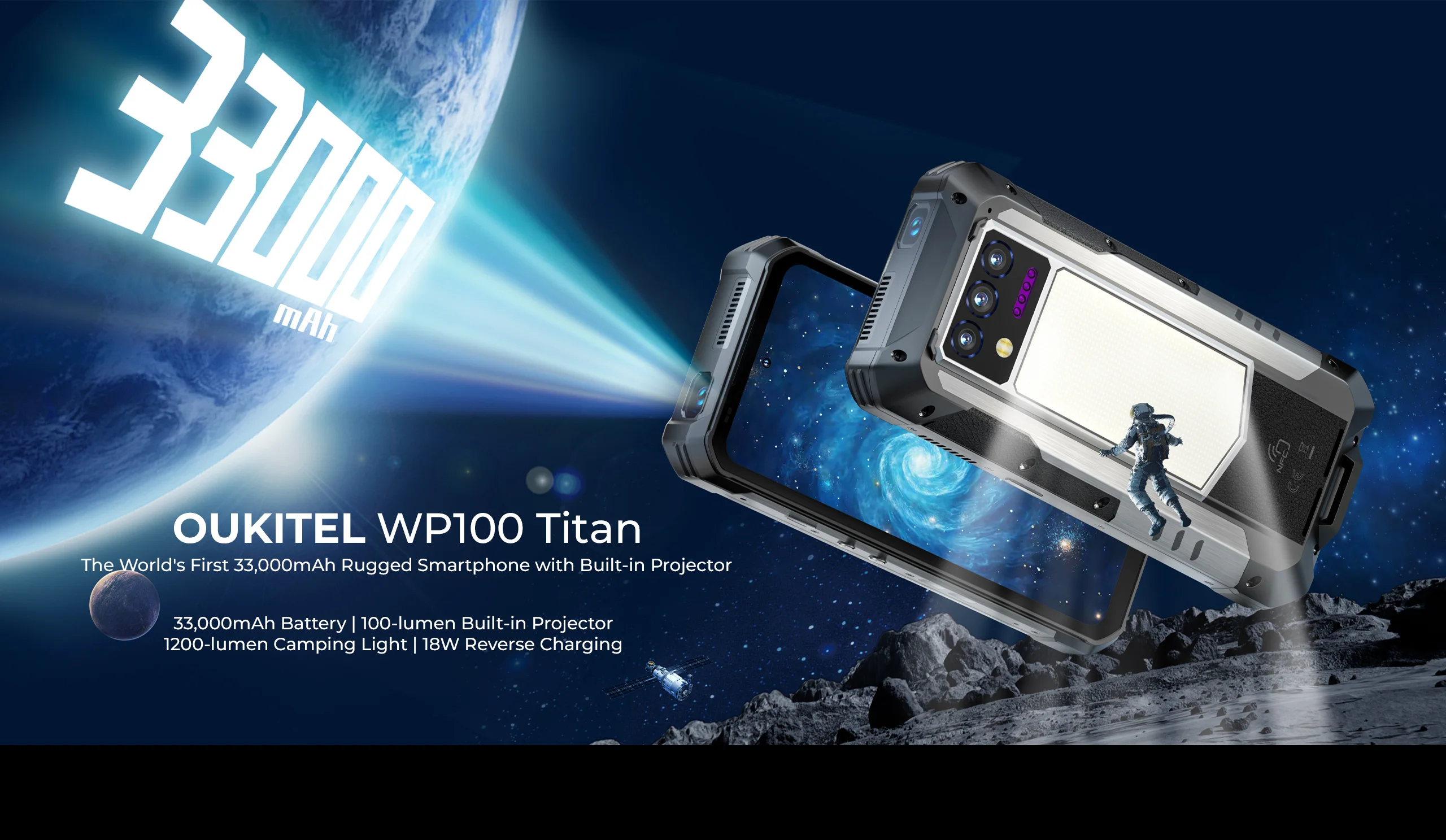 OUKITEL WP100 TITAN Android 14 33000mAh 66W 36GB(12+ 24) 512GB Rugged Smartphone 200MP laser projector Camping Light 6.8'' 120Hz