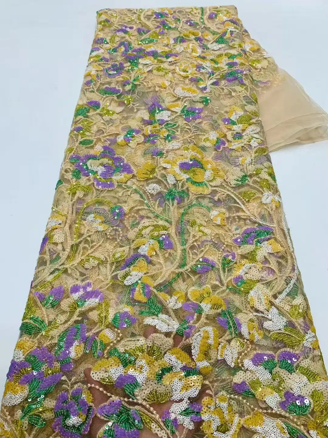 

High Quality African Mesh Lace Fabric with Sequins French nigerian Embroidery Tulle for Women's Wedding Dresses