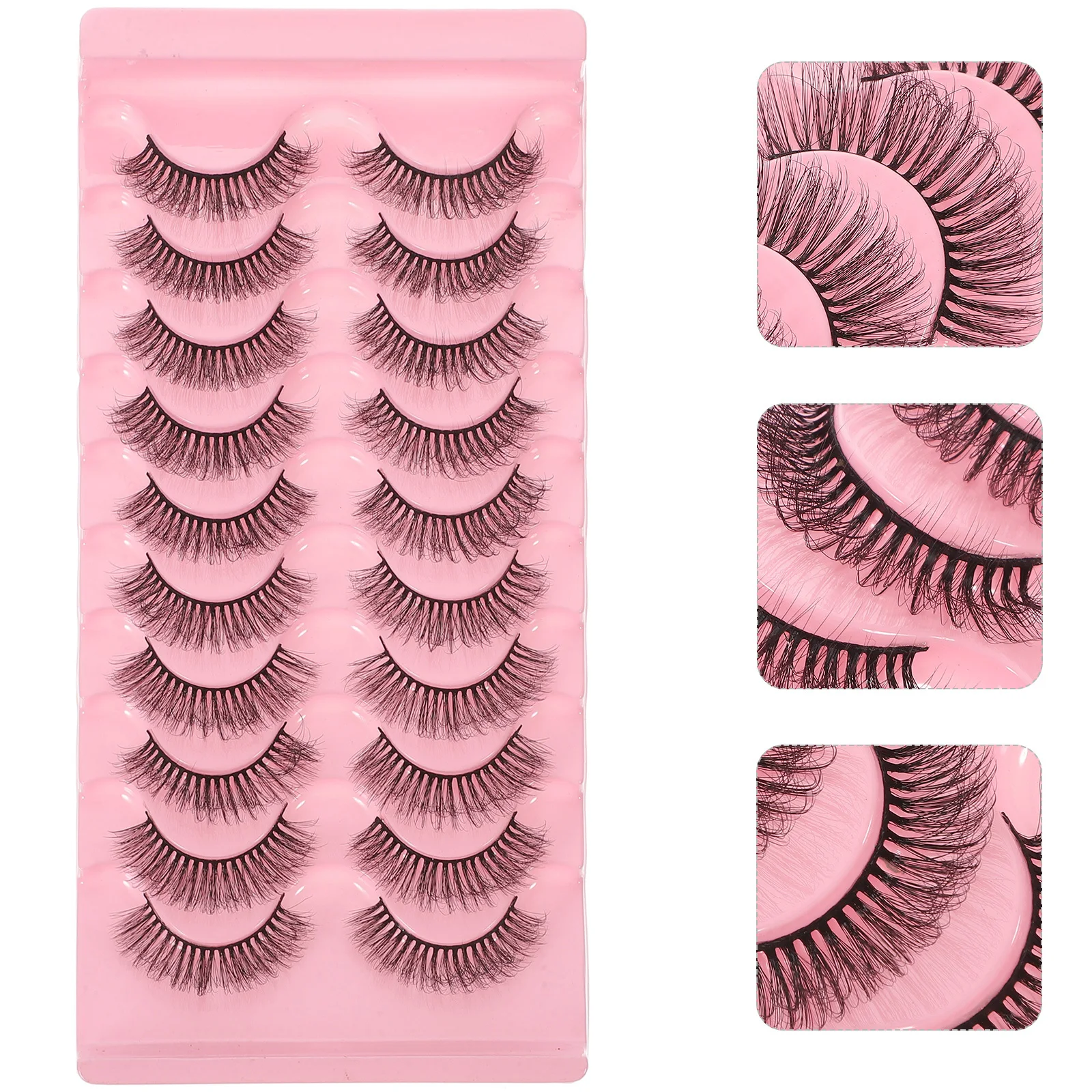 10Pairs Professional Fake Lashes Pack Natural Eyelashes Makeup Tools Curved Eyelid Dating Night Vacation Balls