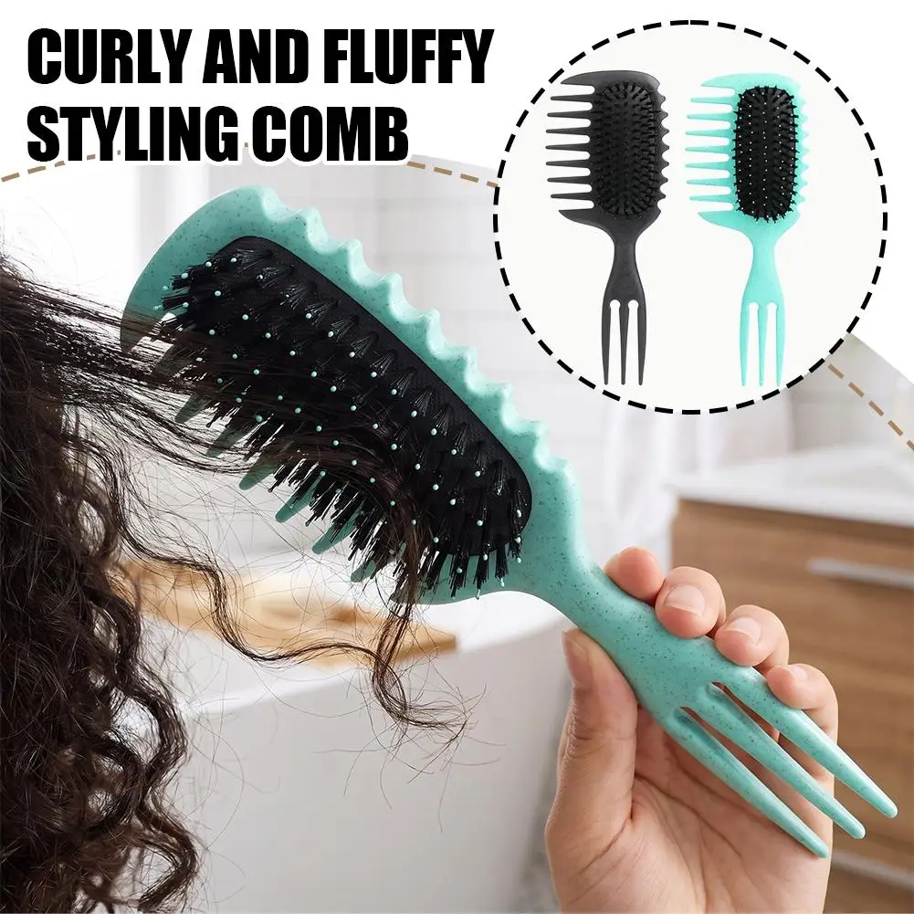 3 in 1 Curl Defining Brush Air Cushion Wide Tooth Detangling Comb Scalp Massage Volumizing Styling for Curly Afro Hair