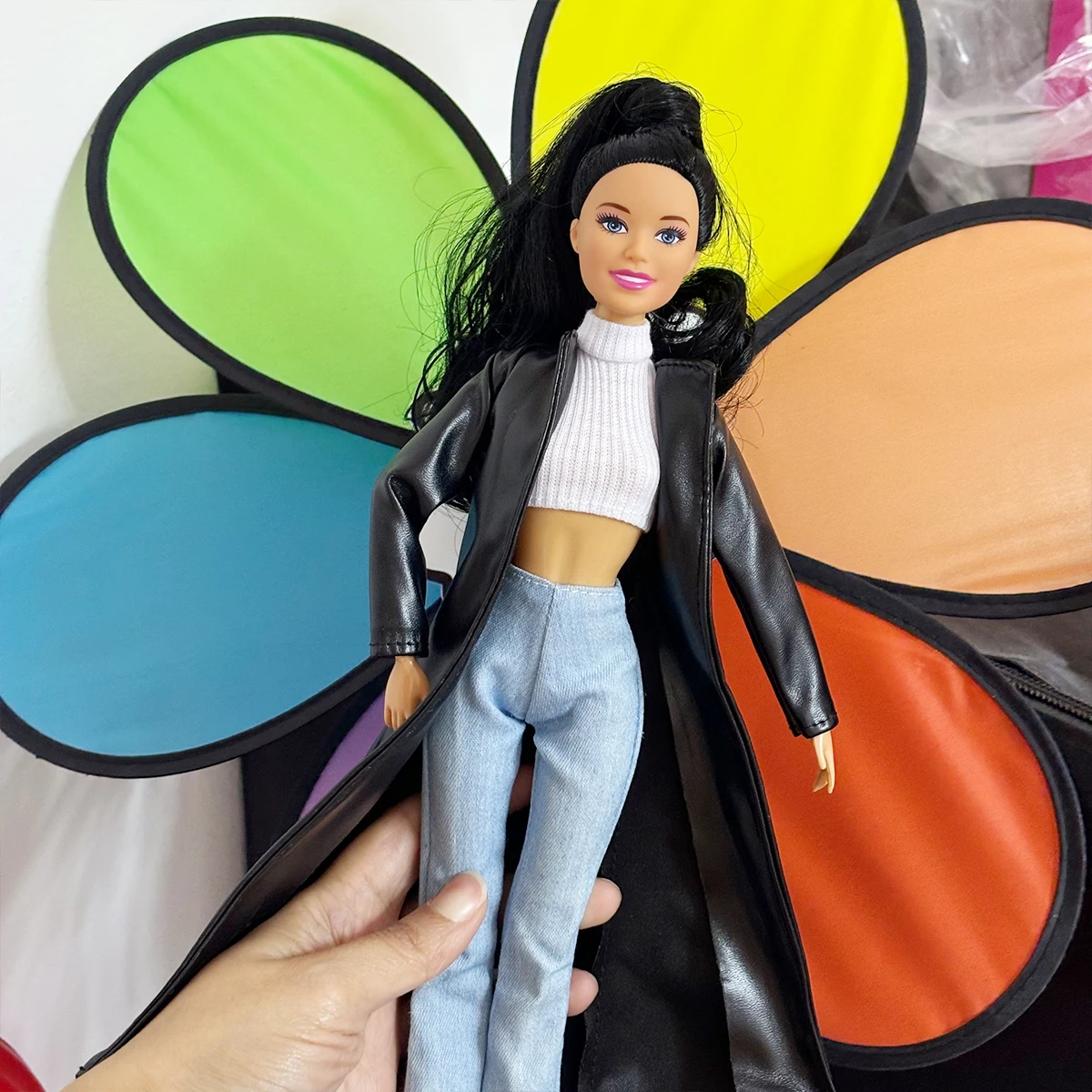 Modisches langes Jacken-Set für 11,5-Zoll/30-cm-Puppen, Puppenkleidung im Supermodel-Stil, lässige Weste, Jeans, langer Anzug, Jacke für 1/6-Puppen – Detail 4