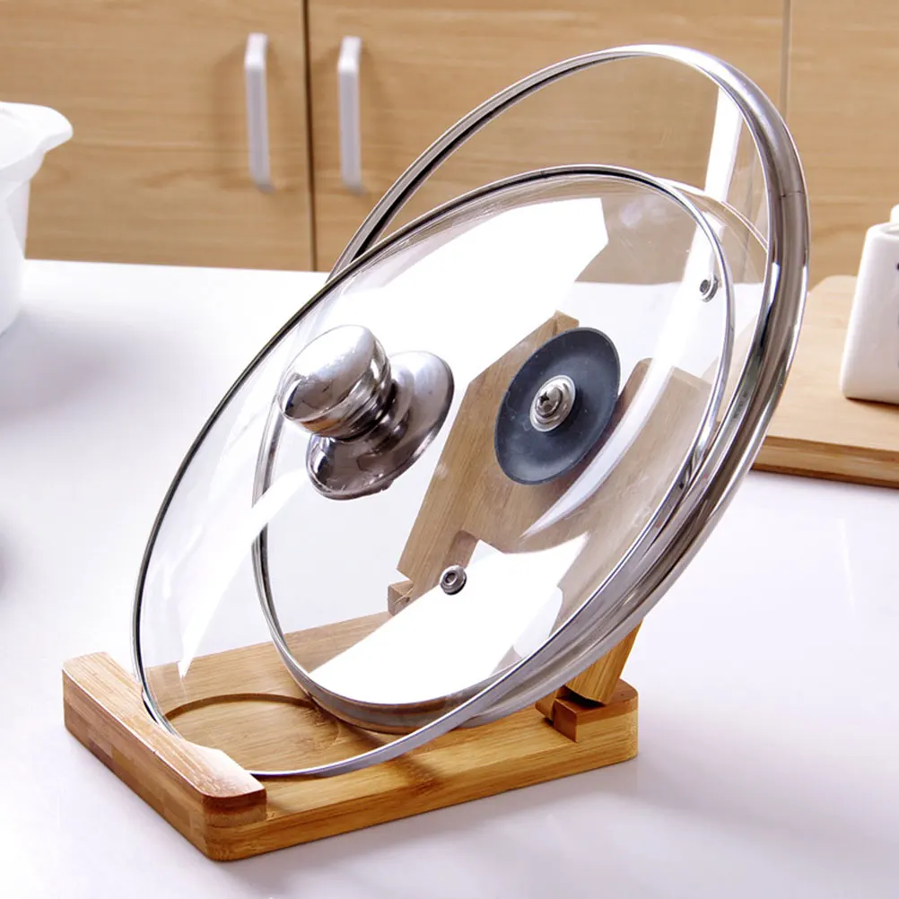 

Bamboo Pot Lid Holder Storage Shelf Foldable Utensil Rack Kitchen Cookware Organizer Material Exquisite Design Household