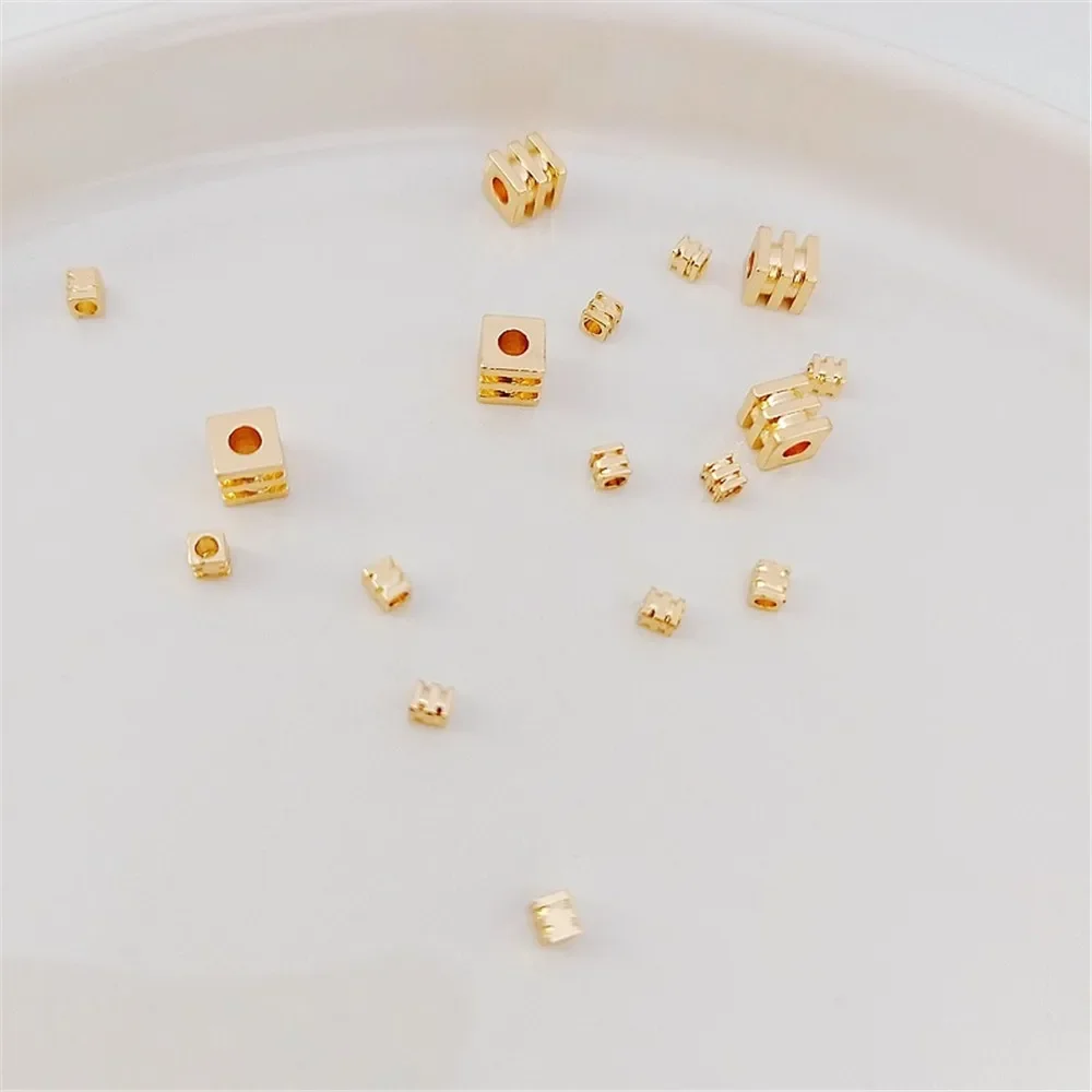 14K Gold-plated Square Beads Spacer Beads String Beads Loose Beads Bracelet Necklace Handcrafted with Holes Beads DIY Jewelry
