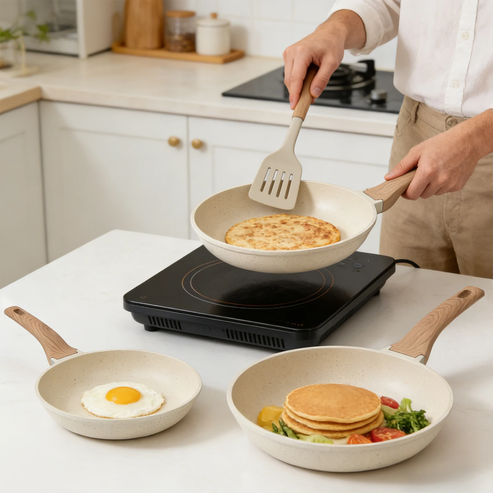 

Frying Pan Set,3-Piece Frying Pan,Multi-Size Flat Pan Set,Healthy Cookware Pan,20/24/28cm Dishwasher & Oven Safe Frying Pans,for Daily Cooking