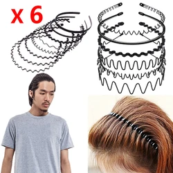 1/6PCS Fashion Black Metal Waved Style Sports Hairband Solid Color Men Women Unisex Hair Band Casual Adult Headwear for Boy