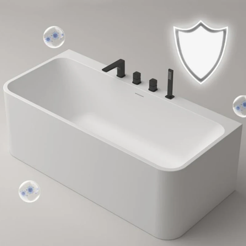 Hotel Natural Stone Solid Surface Soaking Marble square Standing Bathtub with Tub Faucet