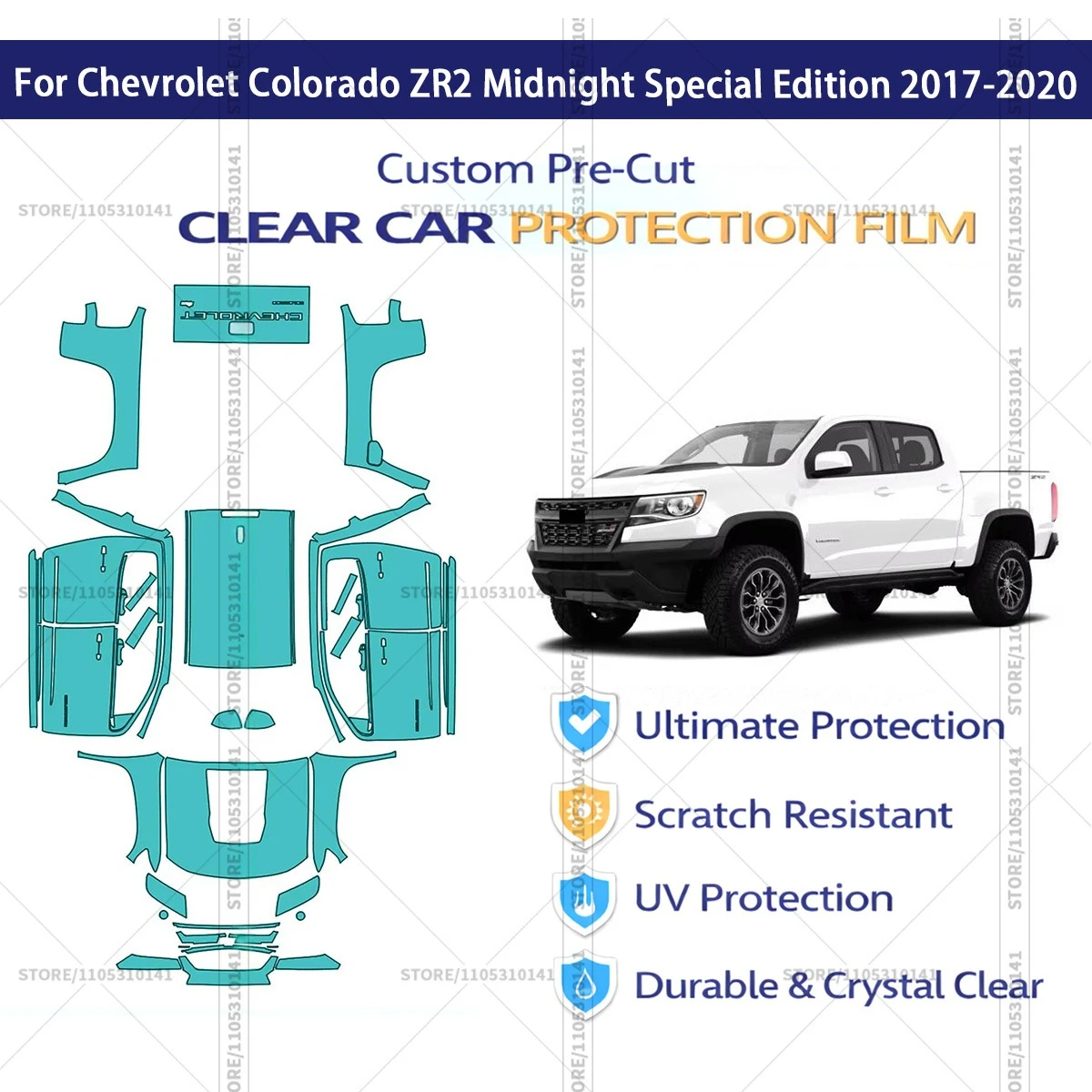 Pre-Cut Paint Protection Film PPF Transparent Car Film Automotive For Chevrolet Colorado ZR2 Midnight Special Edition 2017-2020