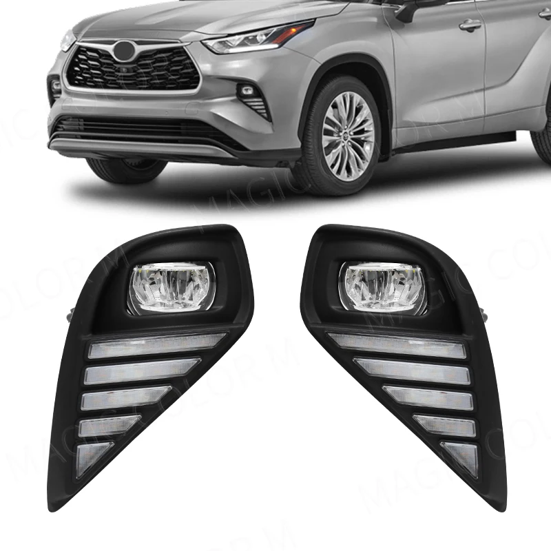 Led DRL For Toyota Highlander 2021 2022 Fog Light Daytime Running Lamp Daylights Dual Colors White Yellow Wires Switch Accessory