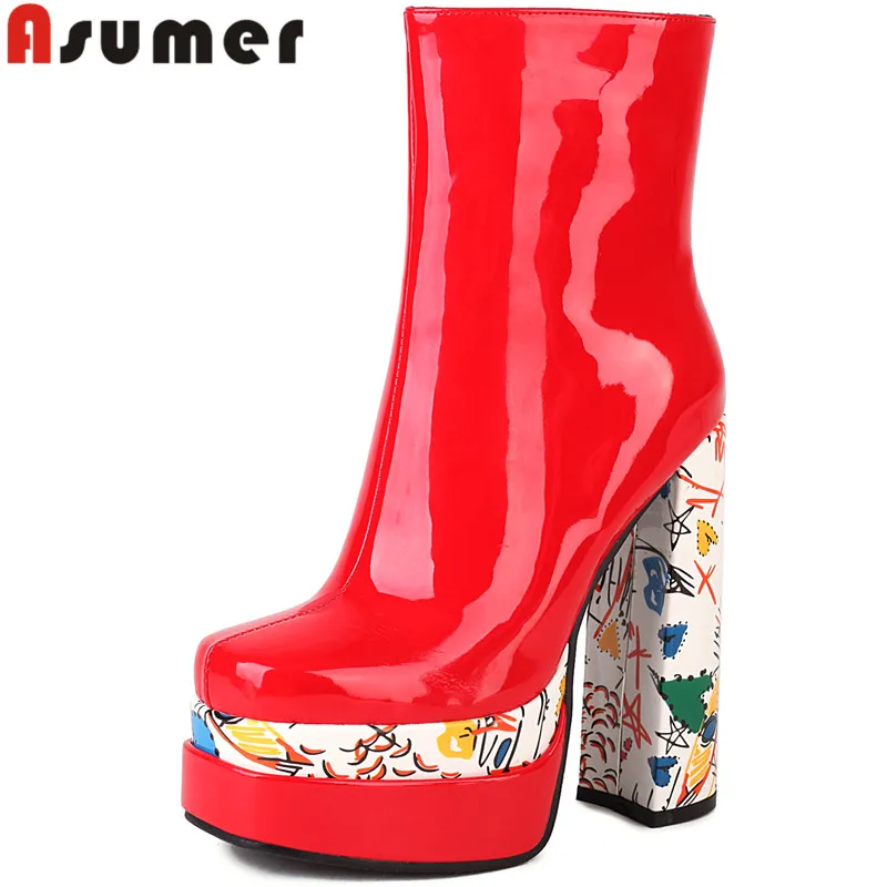 

ASUMER 2023 Size 34-46 New Zipper Microfiber Ankle Boots Thick High Heels Boots Woman Ladies Mixed Colors Platform Shoes