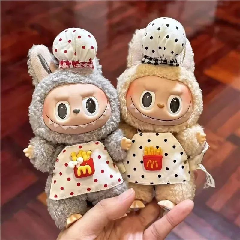 15 17 سنتيمتر ل Labubu دمية HelloKitty مريلة مطبخ قبعة العمل الزي الملابس الوجبات السريعة المقلية م الطبخ عمال الملابس والاكسسوارات