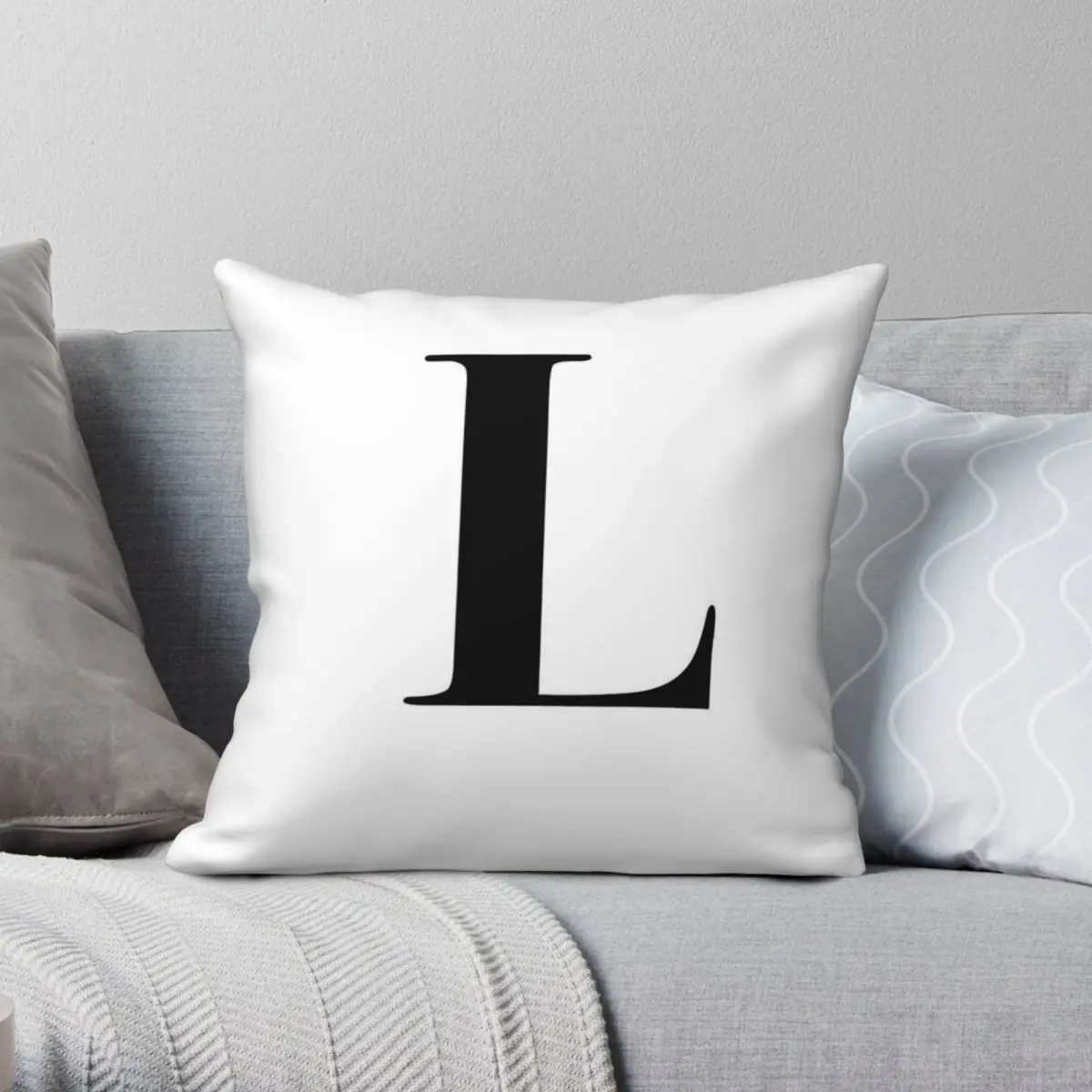 Letter L Monogram Initial Square Pillowcase Polyester Linen Velvet Printed Zip Decor Throw Pillow Case Bed Cushion Cover