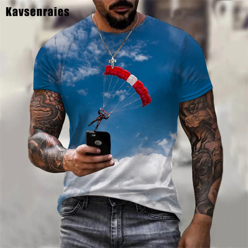 Popular T Shirt For Men Cool Extreme Sport Paragliding Printed 3D T-shirt Harajuku Fashion Streetwear Tees Unisex Oversized Tops