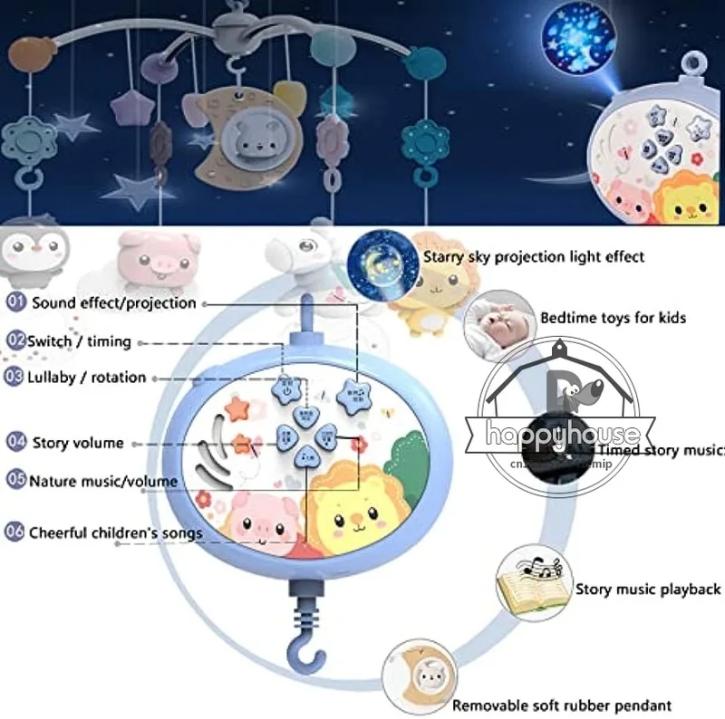 Baby Crib Mobile with Lights Music  Projection for Infants 0-6 Months Remote Control Crib Toys for Newborn Baby Mobile for Crib