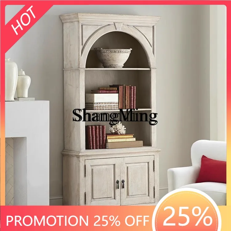 

SM New Light Luxury Solid Wood Bookcase Retro Old Storage Side Cabinet Removable Bookshelf