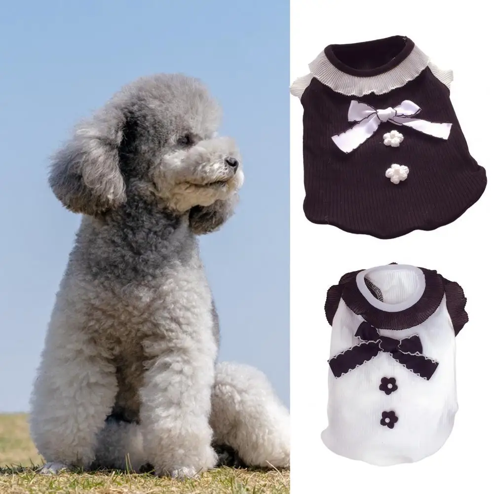 Pet Vest Bowknot Flower Decor Breathable Pullover Type Comfy Dog Clothes for Outdoor