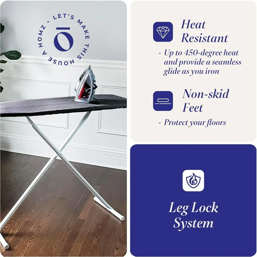 لوح كي الملابس على شكل حرف T، محمول مدمج وقابل للطي بحجم قياسي قابل للتعديل مع وسادة إسفنجية وغطاء قطني، فحمي Gr #3