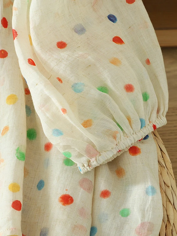   Polka Dot Katoen Linnen ort Sve irt Dames Zomer Zoete Jeugd Losse Buik Die Afslankende Linnen Top