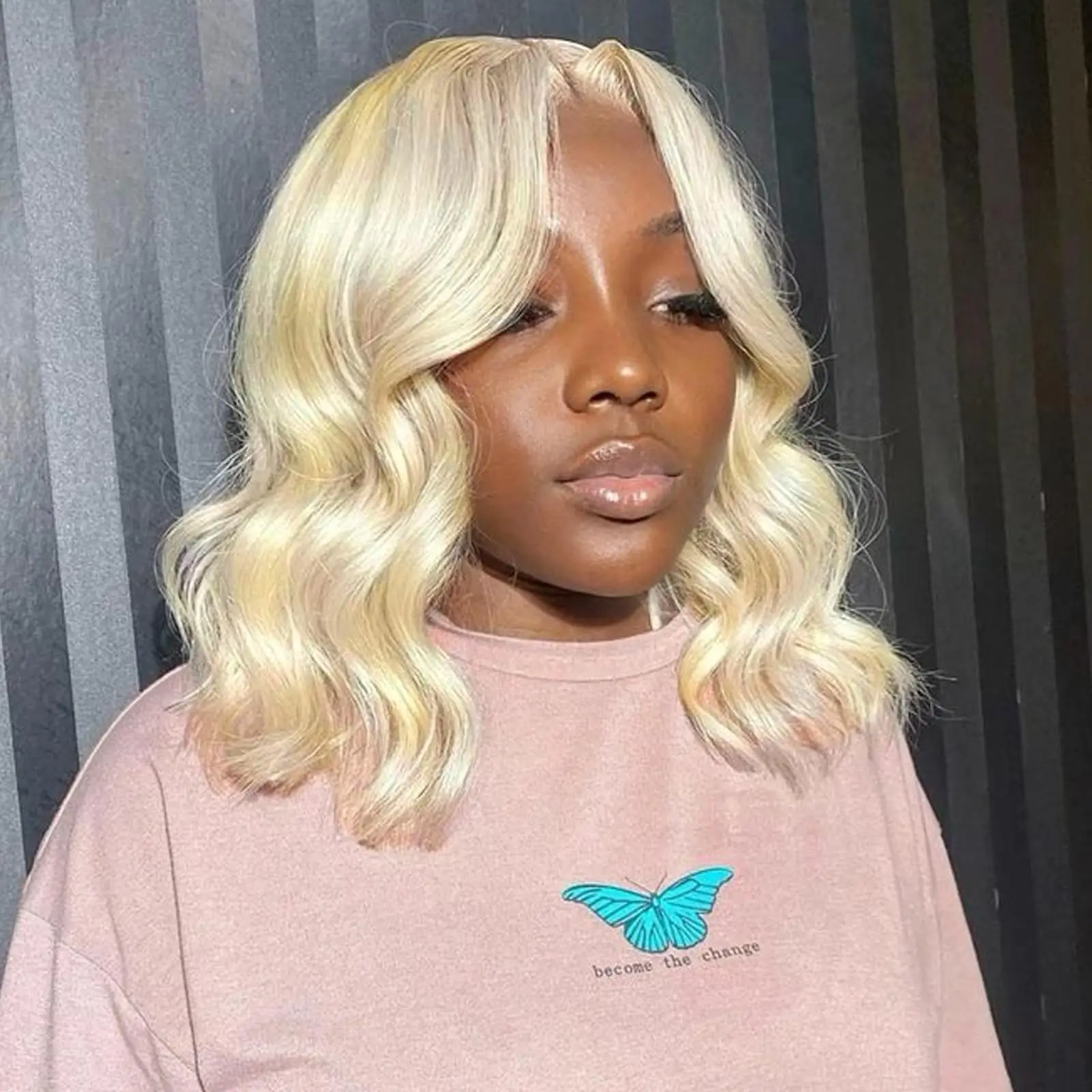 

613 Blonde Loose Wave Wig Bob Human Hair 13x4 HD Lace Front Pre Plucked 10Inch Silky Wig 180 Density Blonde Short Wave Bob Wigs
