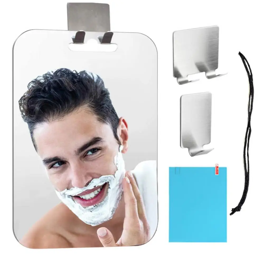 1/2PCS Hot Large Fogless Shower Mirror For Shaving Acrylic Anti-Fog Shaving Mirror with Razor Holder Hooks Wall Hanging Mirror