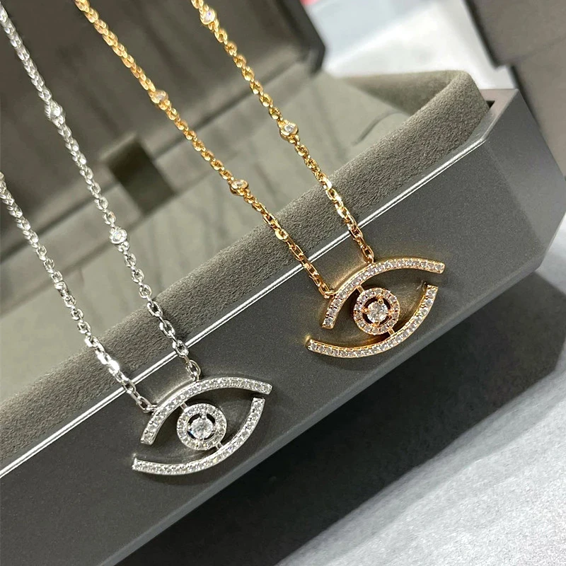 

kimsu New Fashion Punk 925 Silver Plated 18K Gold Luxury Zircon Lucky Eyes Necklace Bracelet Earrings Women's Party Jewelry Set