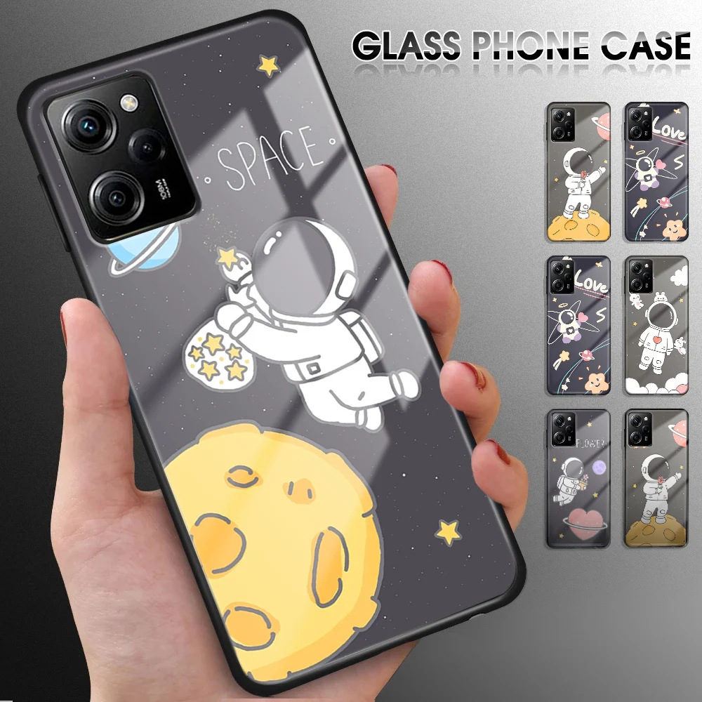 Cover For Xiaomi Redmi Note 12 Pro Speed 11 11S Plus 10 5G 10S 9 9S 9T 8 7 5 4 Luxury Star Picking Astronaut Glossy Phone Case