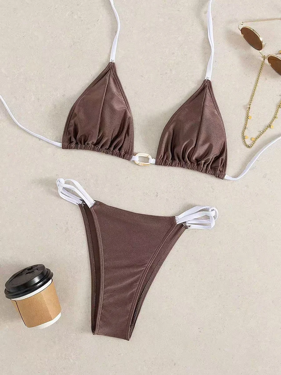 

Бикини с низкой талией, однотонный купальный костюм для женщин, сексуальный купальник 2026, купальники с эффектом пуш-ап, пляжная одежда, купальные костюмы с вырезами