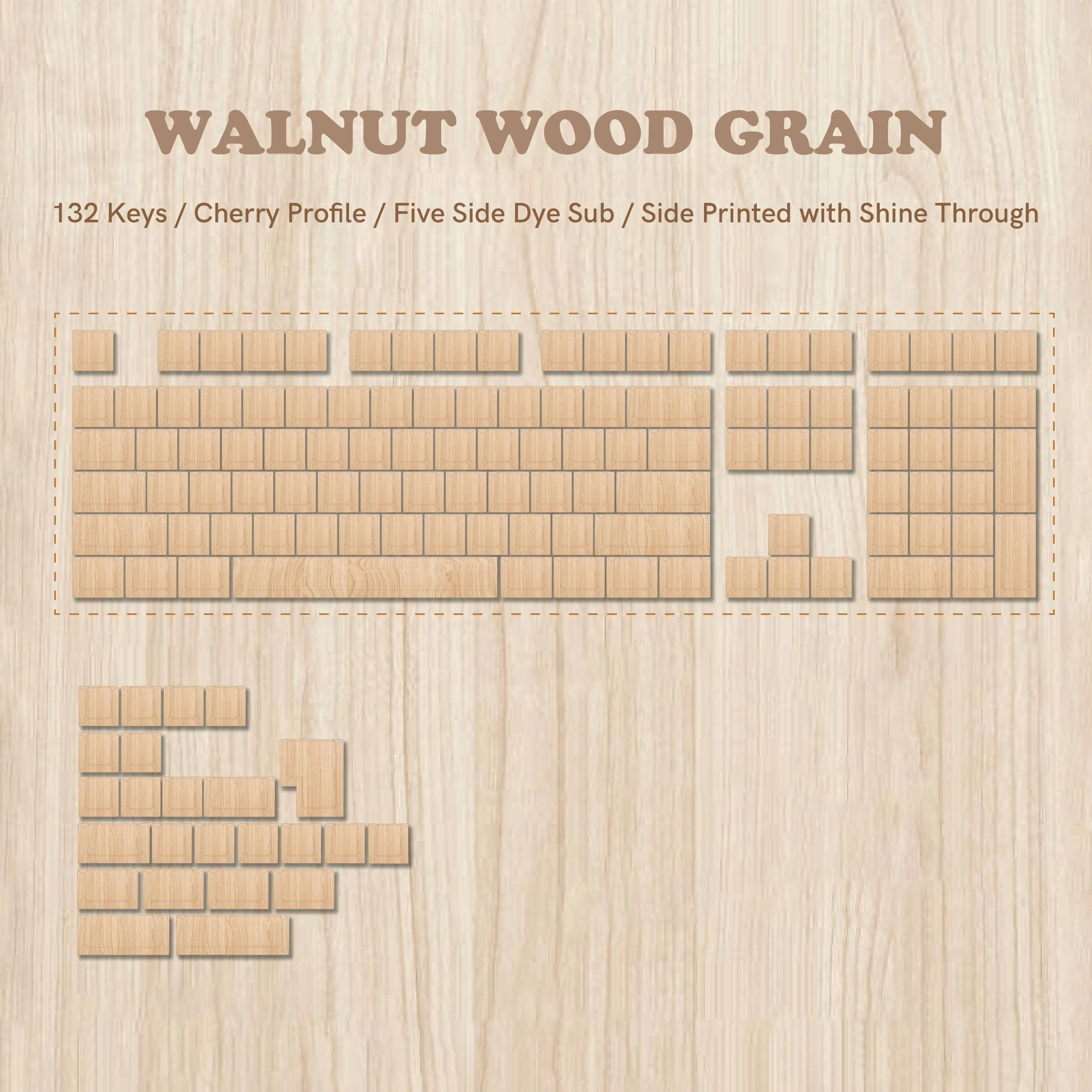 Imagem -02 - Impressão Lateral de Grão de Madeira de Noz Através de Keycaps Pbt Keycaps Perfil Cereja Interruptores mx Teclado Gaming 132 Chaves Sub Dye