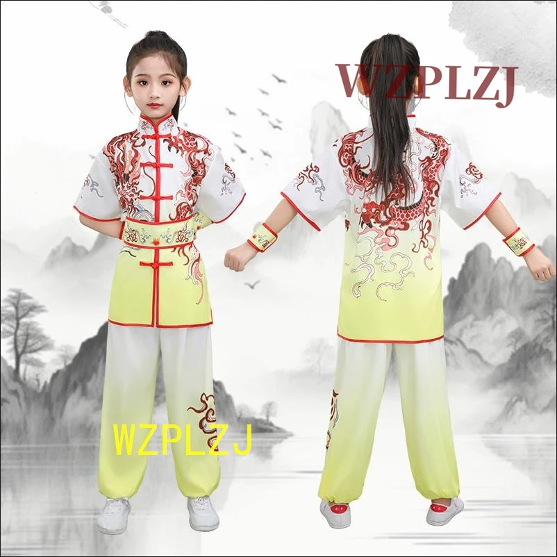 Dragon print Children Suit Girl boy men women Wushu  Uniform Shaolin Martial Arts Stage Performance Kung Fu Costumes