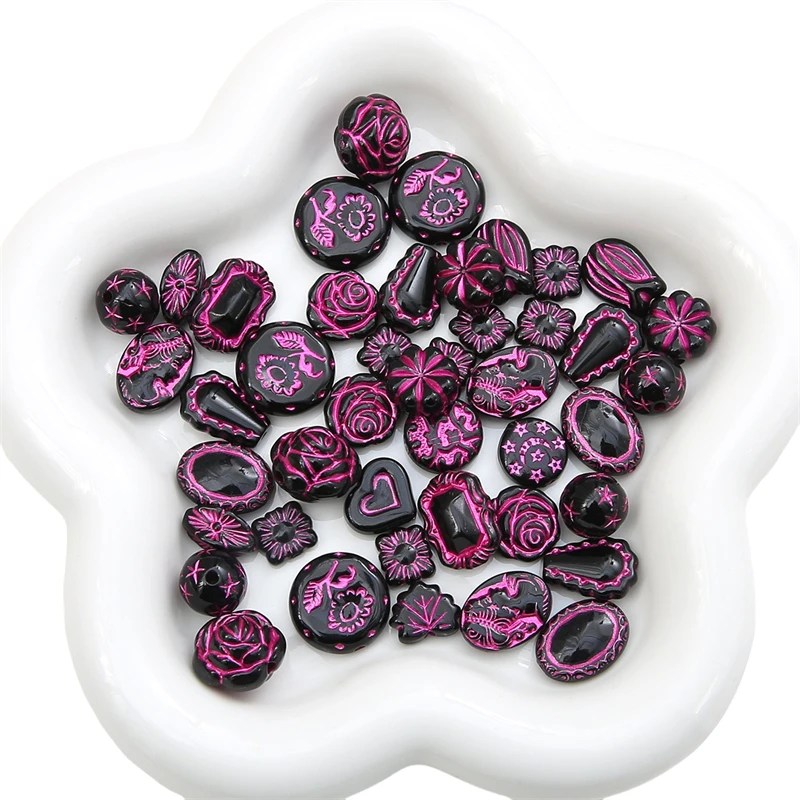 Fuchsia Barok Stijl Acryl Kralen Bloem Hart Ovale Ronde Vierkante Vorm Charme Kralen Voor Diy Sieraden Maken Ambacht