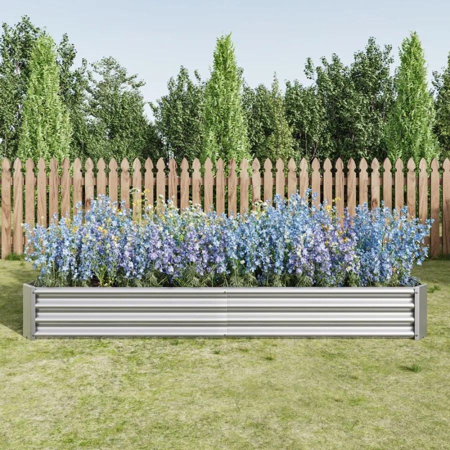 

Raised Garden Bed Kit - Metal Raised Bed Garden 7.6x3.7x0.98ft for Flower Planters, Vegetables Herb, Silver, Rust-Resistant Gal