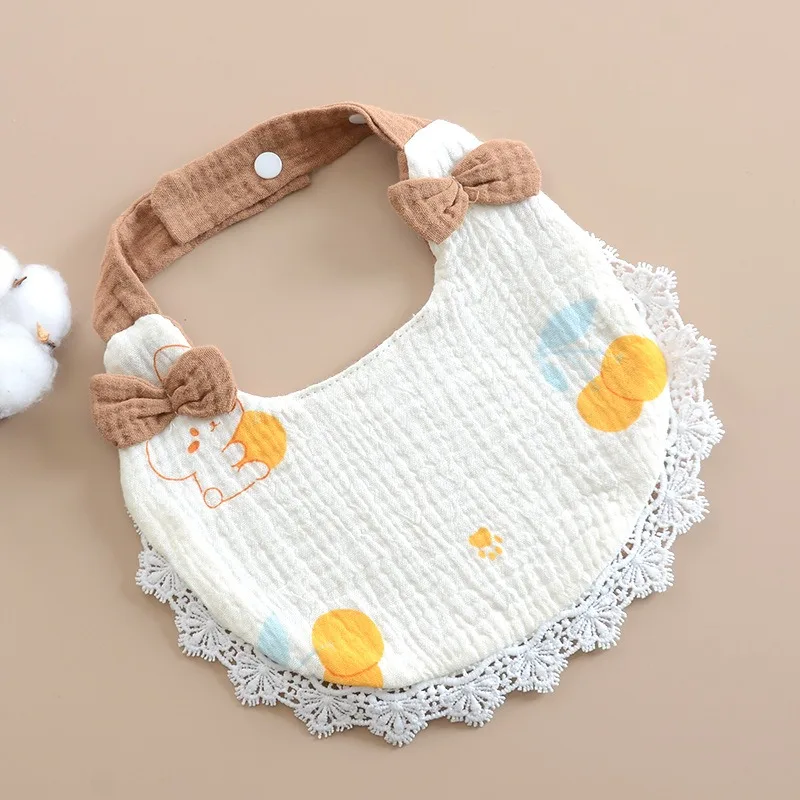 Simpatici bavaglini coreani per bambini, bandana in cotone con fiocco in pizzo, per neonate, morbidi e traspiranti, bavaglino sbavante regolabile per I