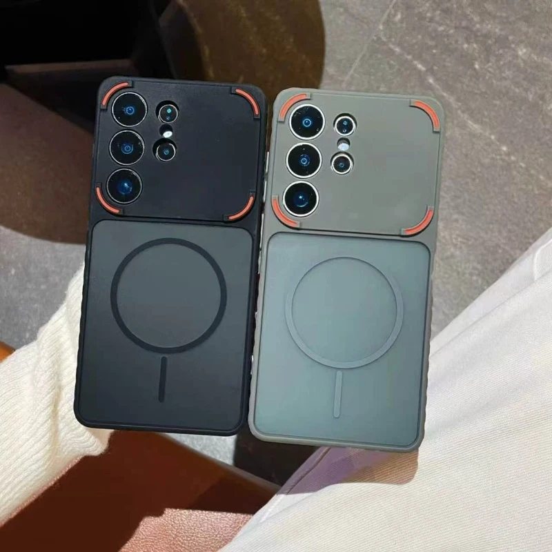 Solid Color Anti Slip Heat Dissipation Border Phone Case For Samsung S26 Ultra S24 S23 S25 Ultra For Magsafe Magnetic Back Cover
