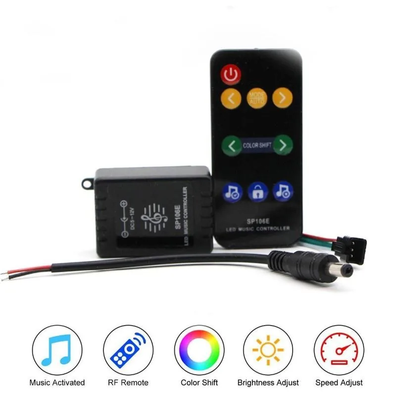 SP106E Music Controller DC 5V - 12V RF Pixel IC SPI Controller Color LED Controller For WS2812 WS2811 WS2812B SK6812 LED Tape