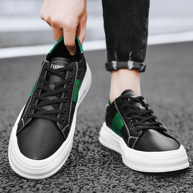 Hot Sale Fashion Black Skating Shoes for Men Breathable Leather Sneakers Men Non-slip Brand Sneakers Skateboard Basket Hommes