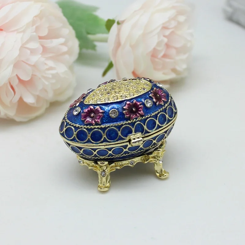 SHINNYGIFTS Easter Gift Boxes Pewter Enamel Faberge Egg Jewelry Gift Box Egg Shape Trinket Boxes