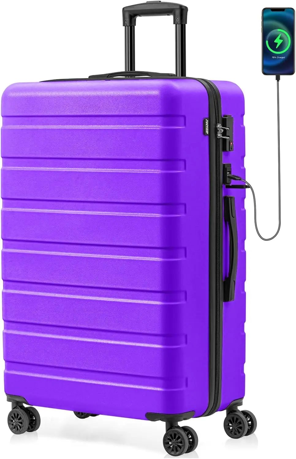 Mala hardside pc abs leve usb bagagem com rodas tsa lock verificado-grande 28 Polegada violeta roxo