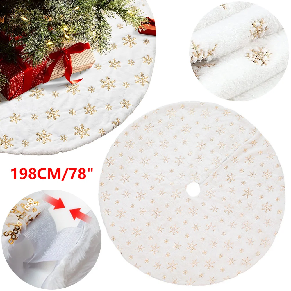 

Christmas Tree Skirt with Gold Sequin Snowflake Christmas Tree Mat White Tree Skirt Xmas Decorations Indoor Holiday Party Decor