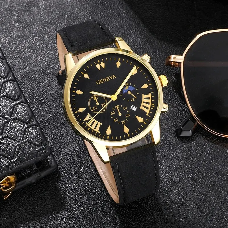 Fashion Mens Sports Watches Man Business Quartz Wristwatch Luxury Leather Band Men Casual Clock Calendar Watch Relogio Masculino