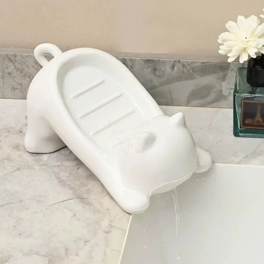 Soap Dish Drainable Sponge Soap Bar Container Cute Cat-shaped Creative Water Drain Soap Tray Washing Sponge Holder For Household view 4