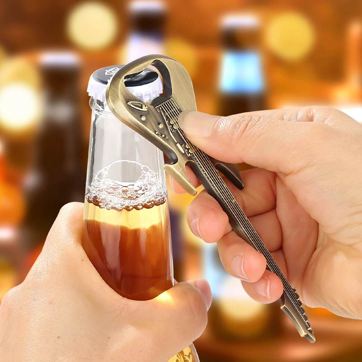 Guitar Beer Bottle Opener Bronze/Grey Handle Guitar Shaped Opener Funny Gifts for Music Fans Birthday Christmas Gift for Friends