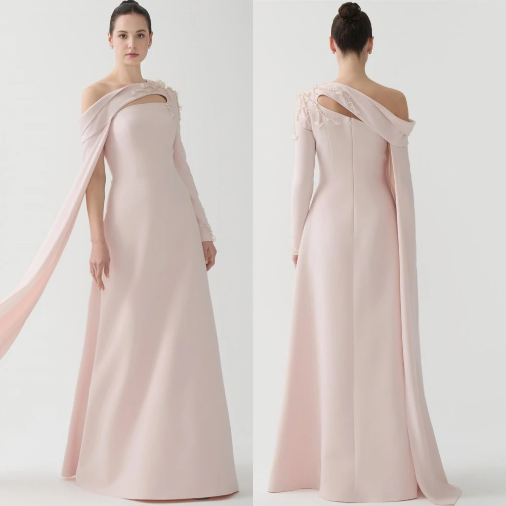 Robe de soirée gracieuse personnalisée, col bateau, Jersey délicat, manches longues, robes de célébrité, robe de soirée avec traîne de balayage