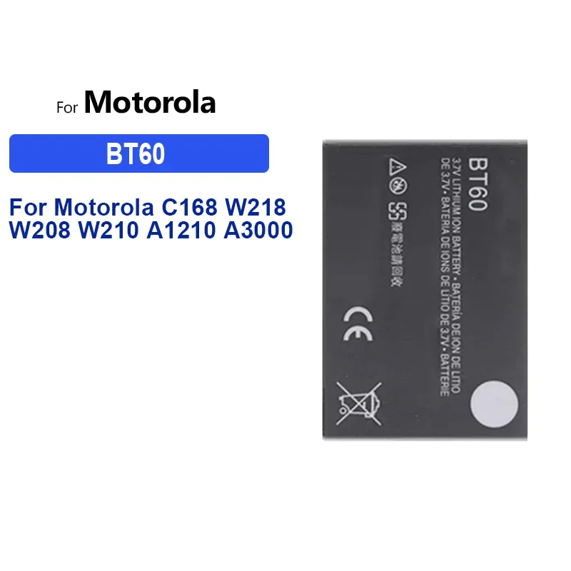 Аккумулятор BT60 на 1130 мА · ч для Motorola W218 W208 W210 A1210 A3000 BT60 ME511 ME502 Q8 V360 V361i V980 C975 E1000 A732 C168